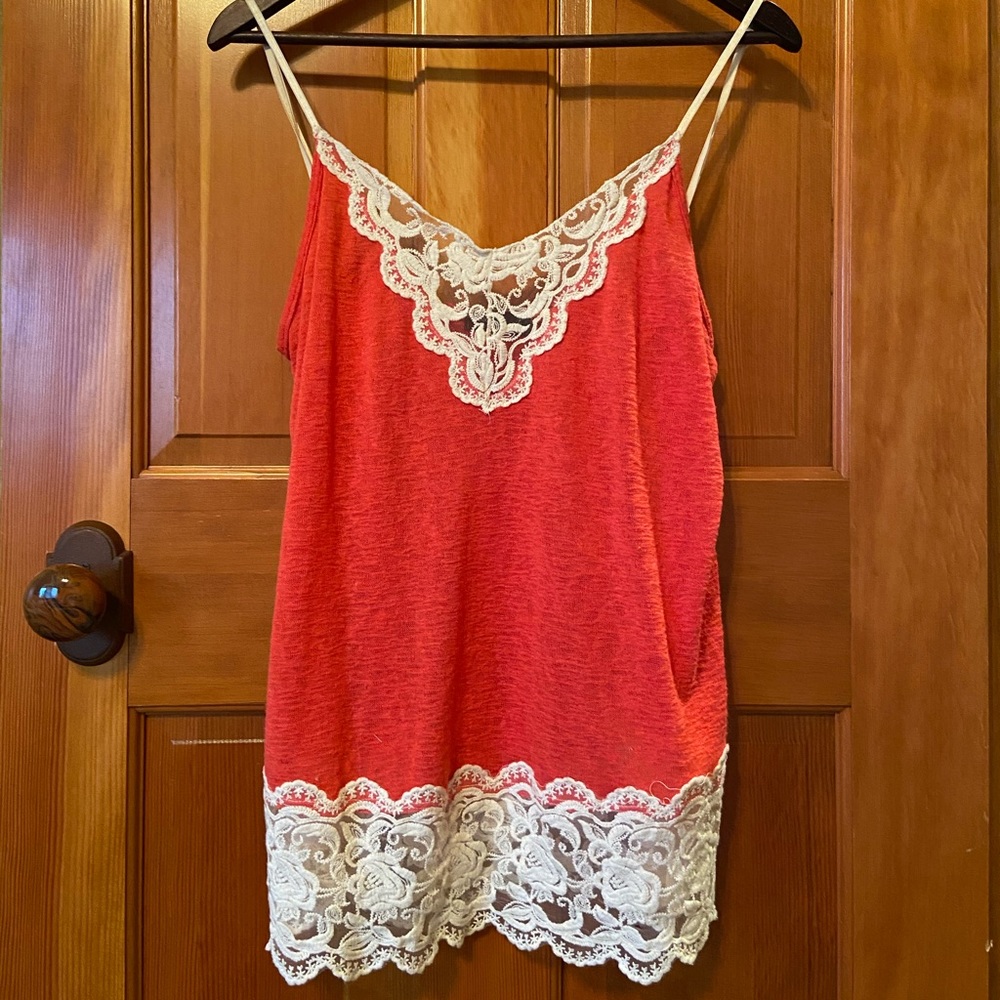 Young at Heart Lace Trimmed Tank Top, Size XL